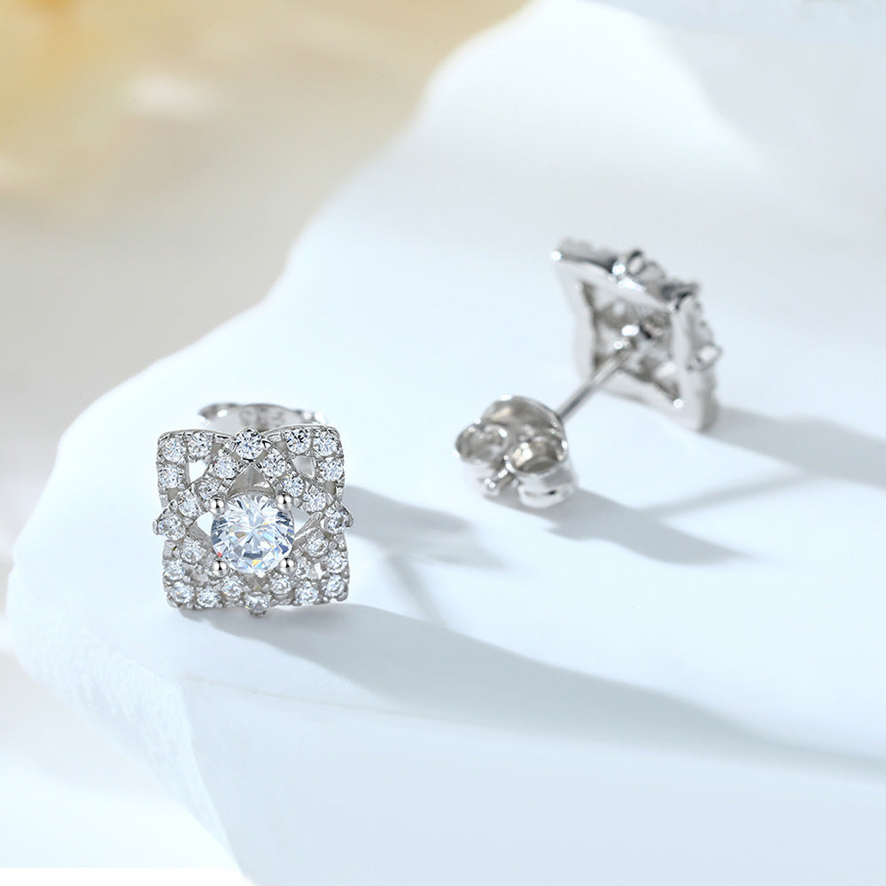 S925 Pure Silver Rhombus Stud Earrings