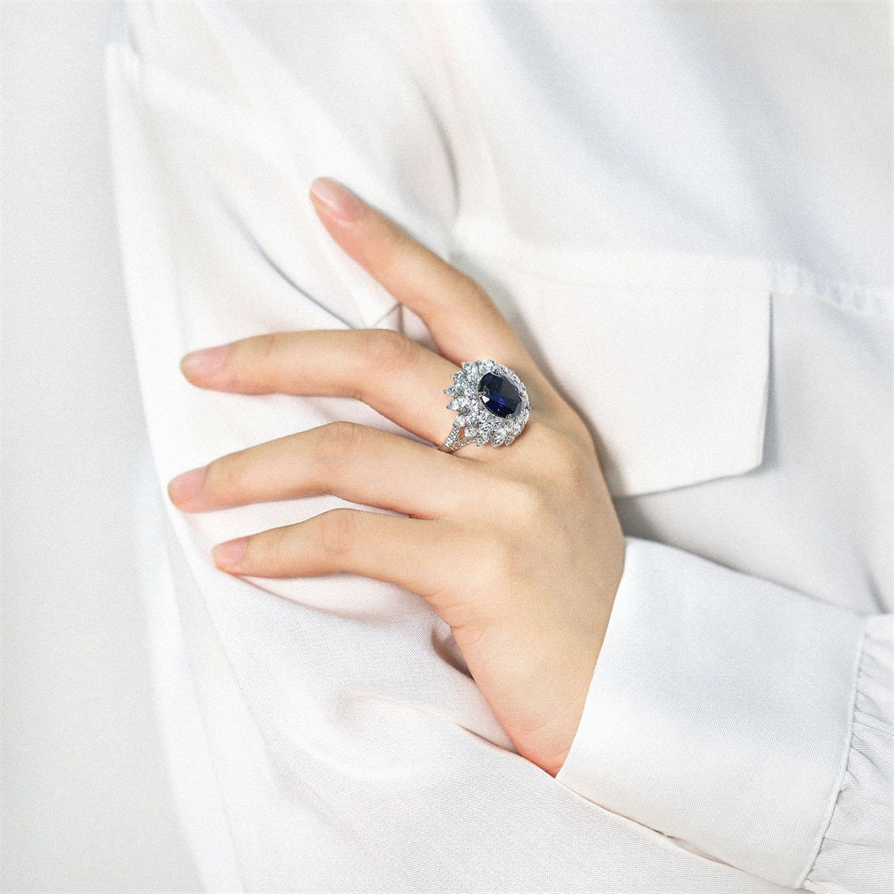 S925 Sterling Silver Micro-Paved Simple Sapphire Fashion Ring