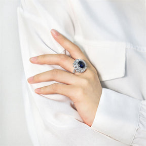 S925 Sterling Silver Micro-Paved Simple Sapphire Fashion Ring