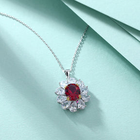 S925 Sterling Silver Ruby Flower Pendant Necklace