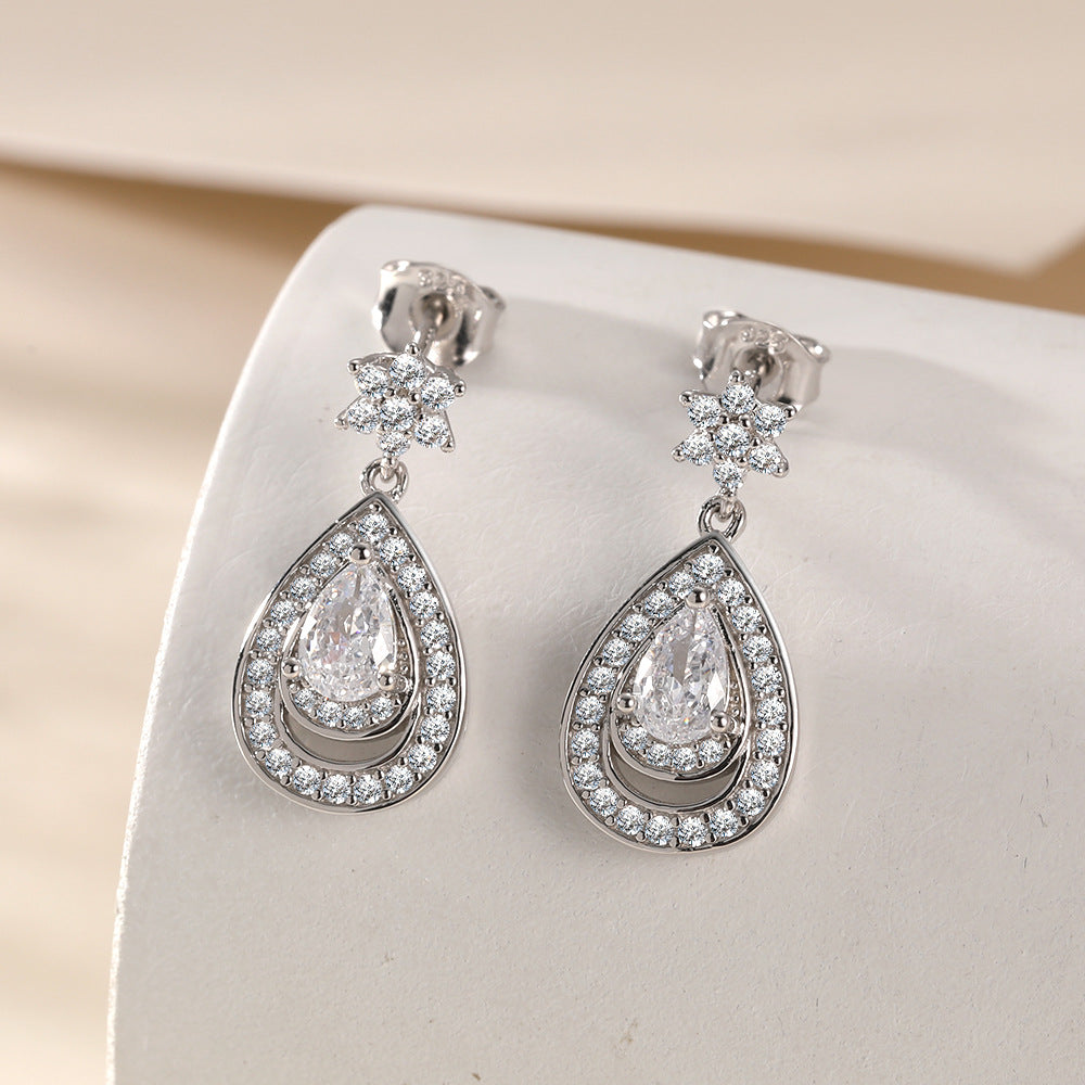 S925 Pure Silver Star Teardrop Tassel Stud Earrings