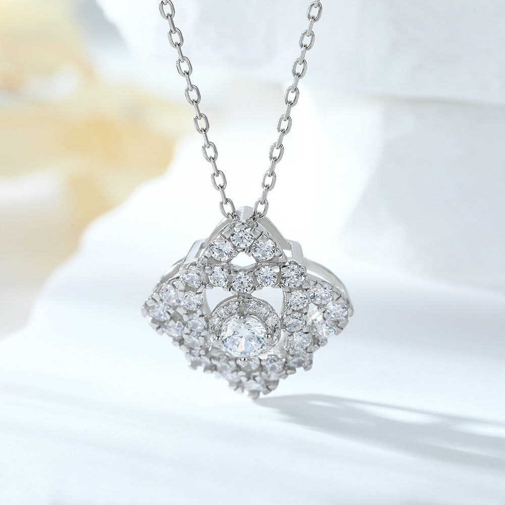S925 Sterling Silver Light Luxury Rhombus Pendant Clavicle Chain Necklace
