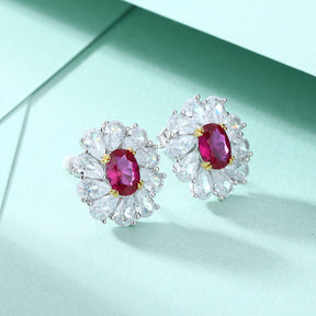 925 Sterling Silver Vintage Daisy Ruby Earrings Flower Stud Earrings