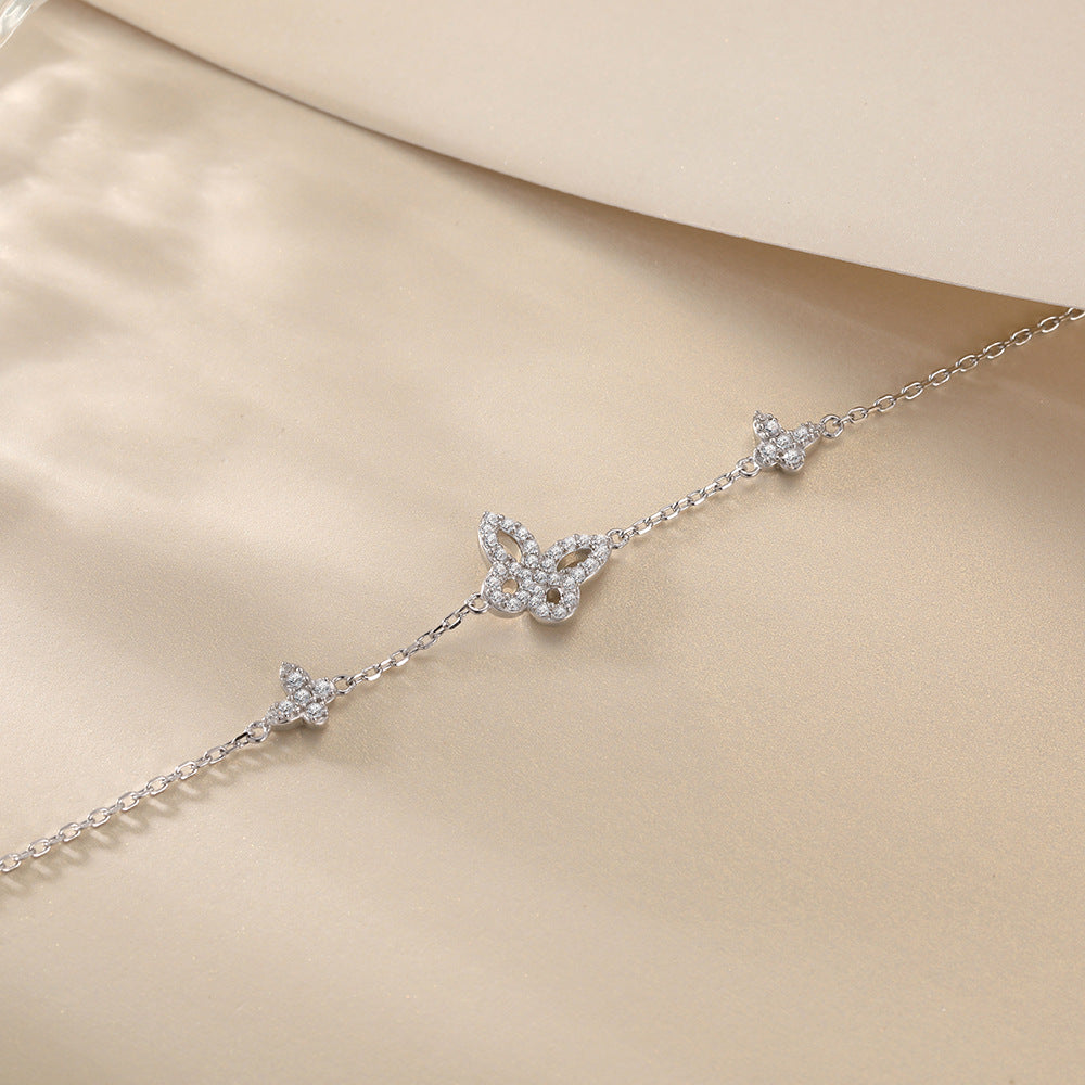 S925 Sterling Silver Butterfly Charm Chain Bracelet