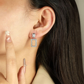 925 Pure Silver Simple Tassel Hollow Square Stud Earrings