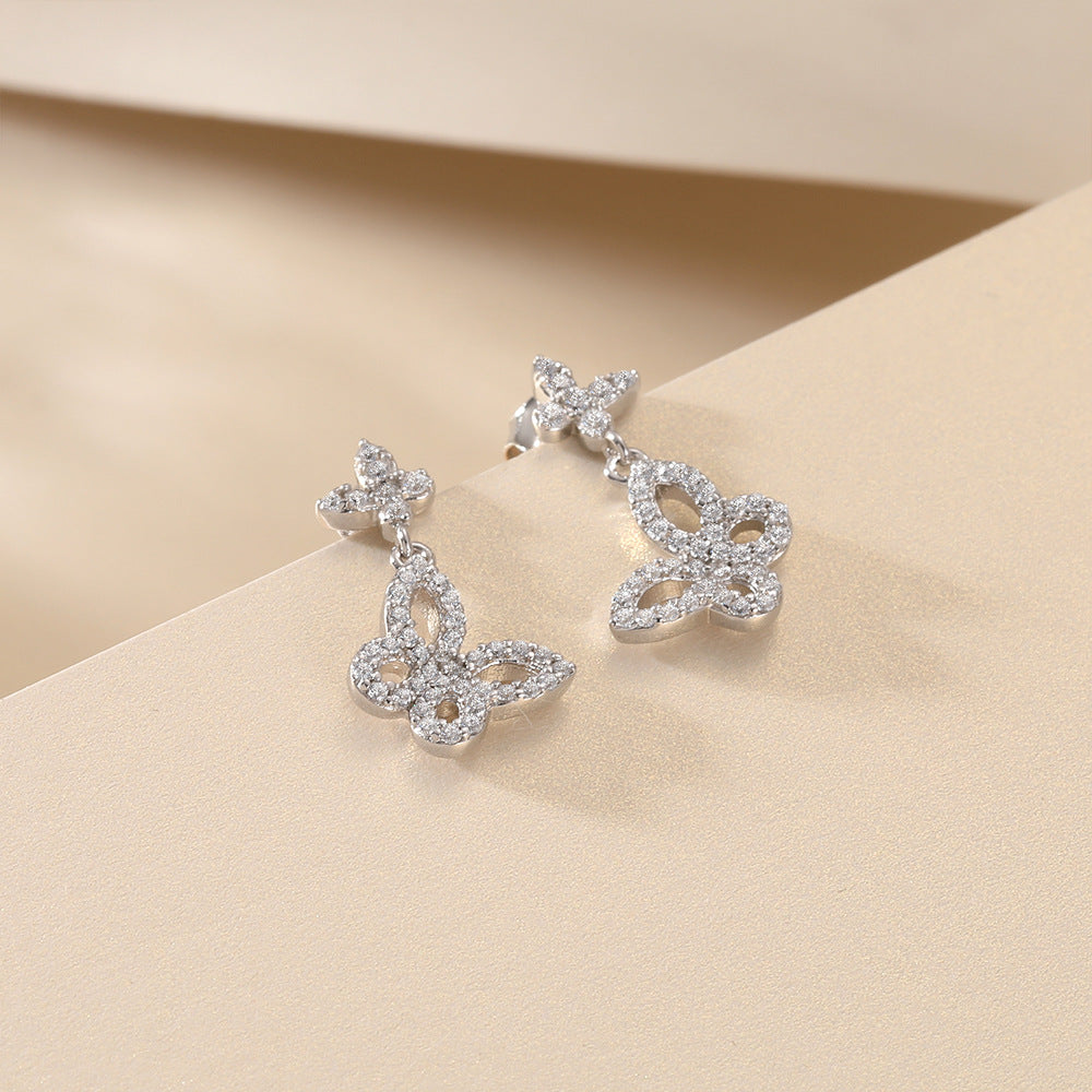 925 Pure Silver Butterfly Tassel Stud Earrings