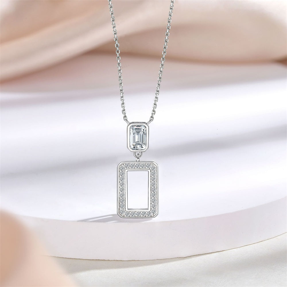 S925 Pure Silver Square Diamond Fashion Pendant Necklace