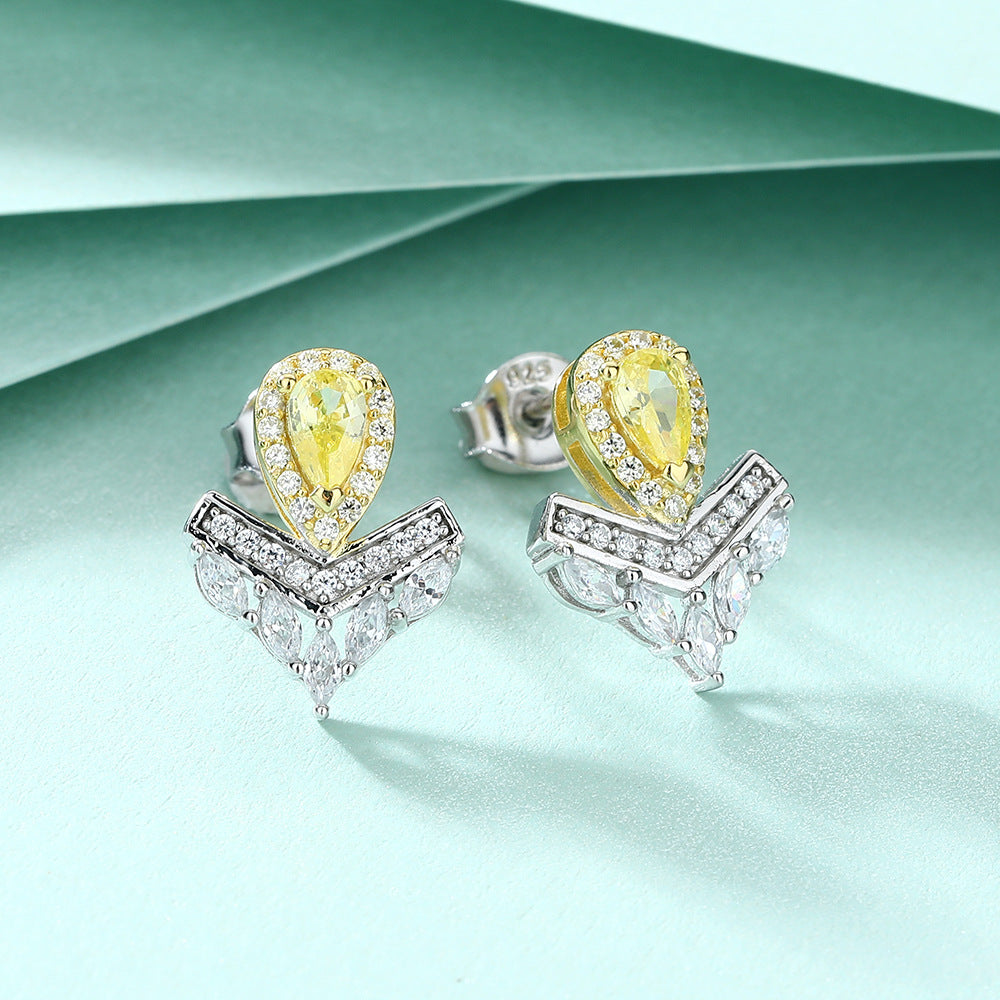 S925 Pure Silver Crown Tassel V-shaped Stud Earrings