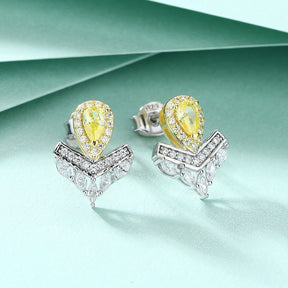 S925 Pure Silver Crown Tassel V-shaped Stud Earrings