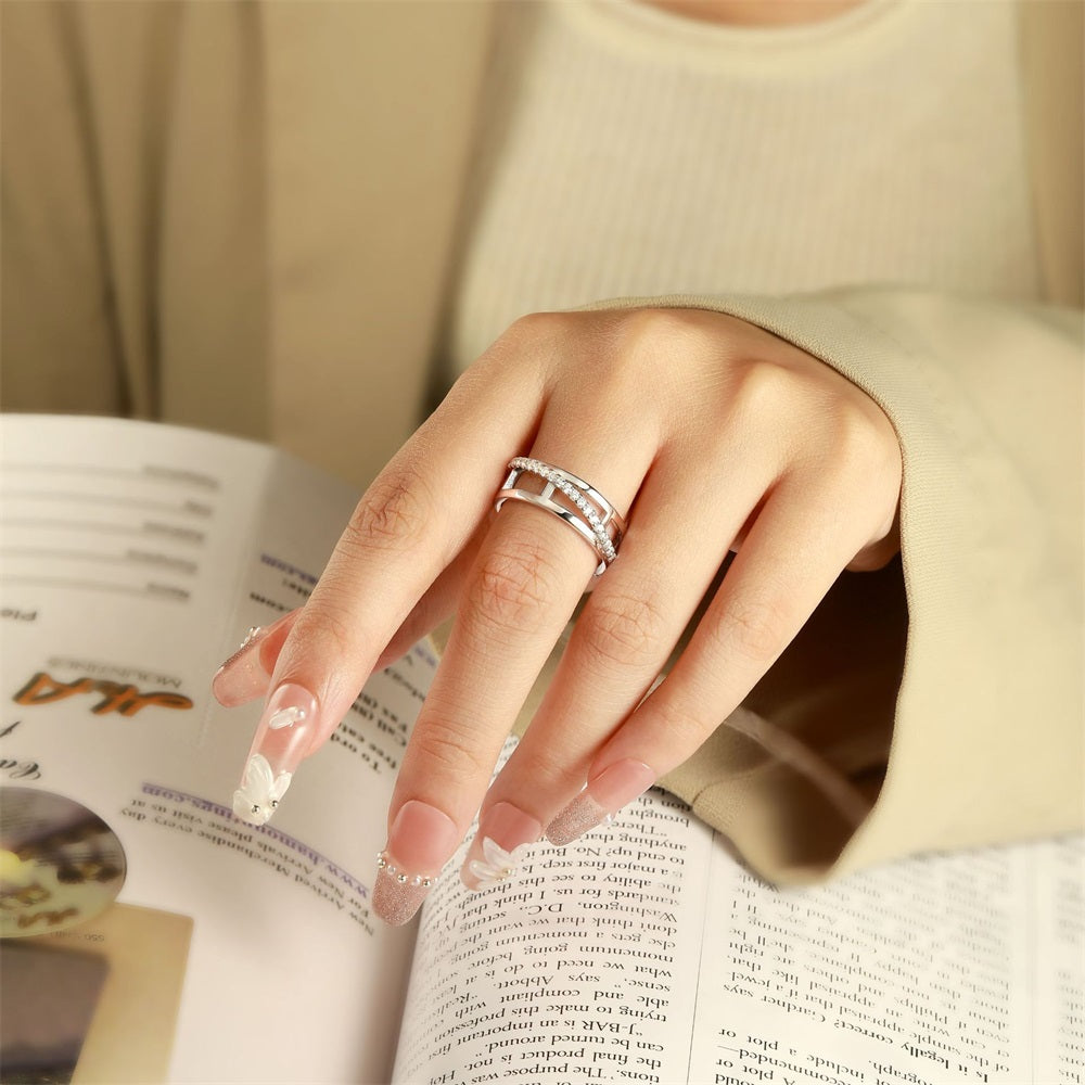 S925 Silver Ring Pendant Necklace Three-Ring Ring Earrings Jewelry Set Three-Piece Set