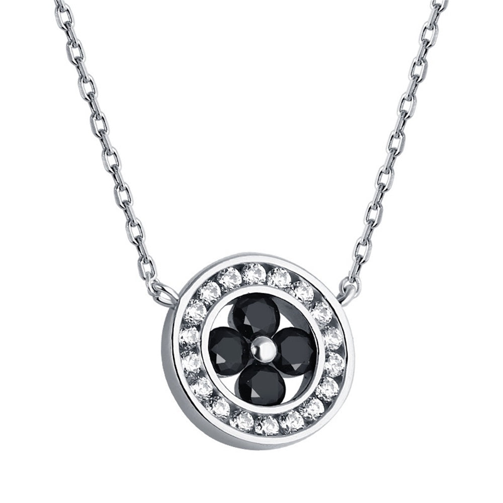 S925 Pure Silver Round Four-leaf Clover Pendant Clavicle Chain Necklace