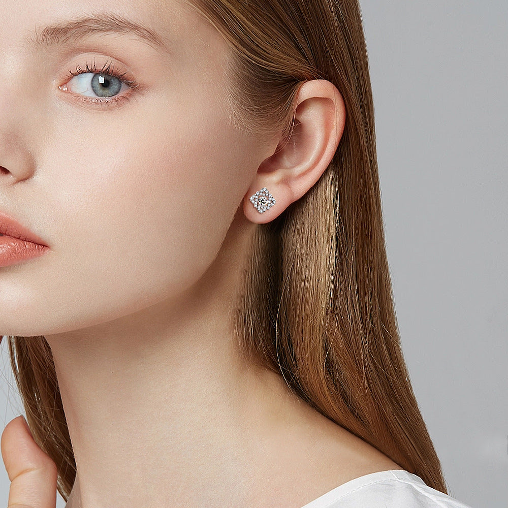 S925 Pure Silver Rhombus Stud Earrings