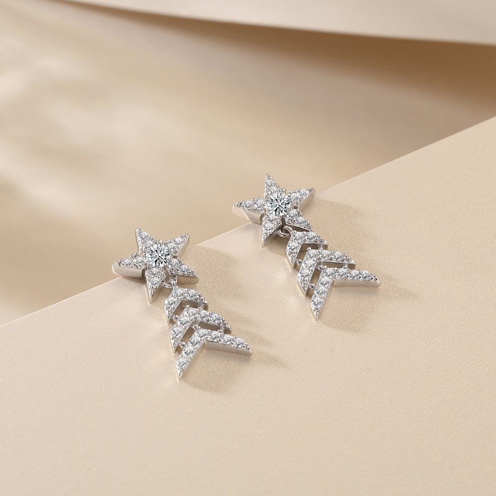 S925 Pure Silver Fashion Earrings Star Stud Earrings Star Tassel Earrings