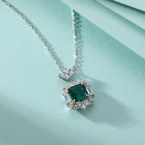 S925 Sterling Silver Emerald Stone Clavicle Chain Necklace Pendant