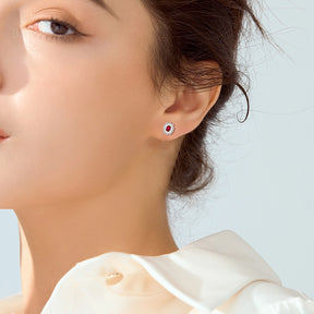 925 Sterling Silver Vintage Daisy Ruby Earrings Flower Stud Earrings