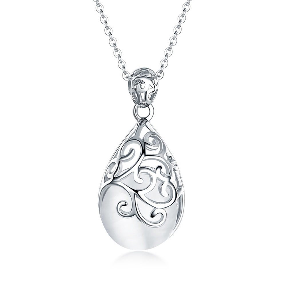 S925 Pure Silver Hollow Vintage Crystal Clavicle Chain Pendant Necklace