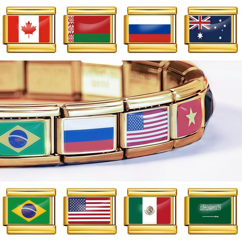 World Flags Gold Italian Charms for Bracelet