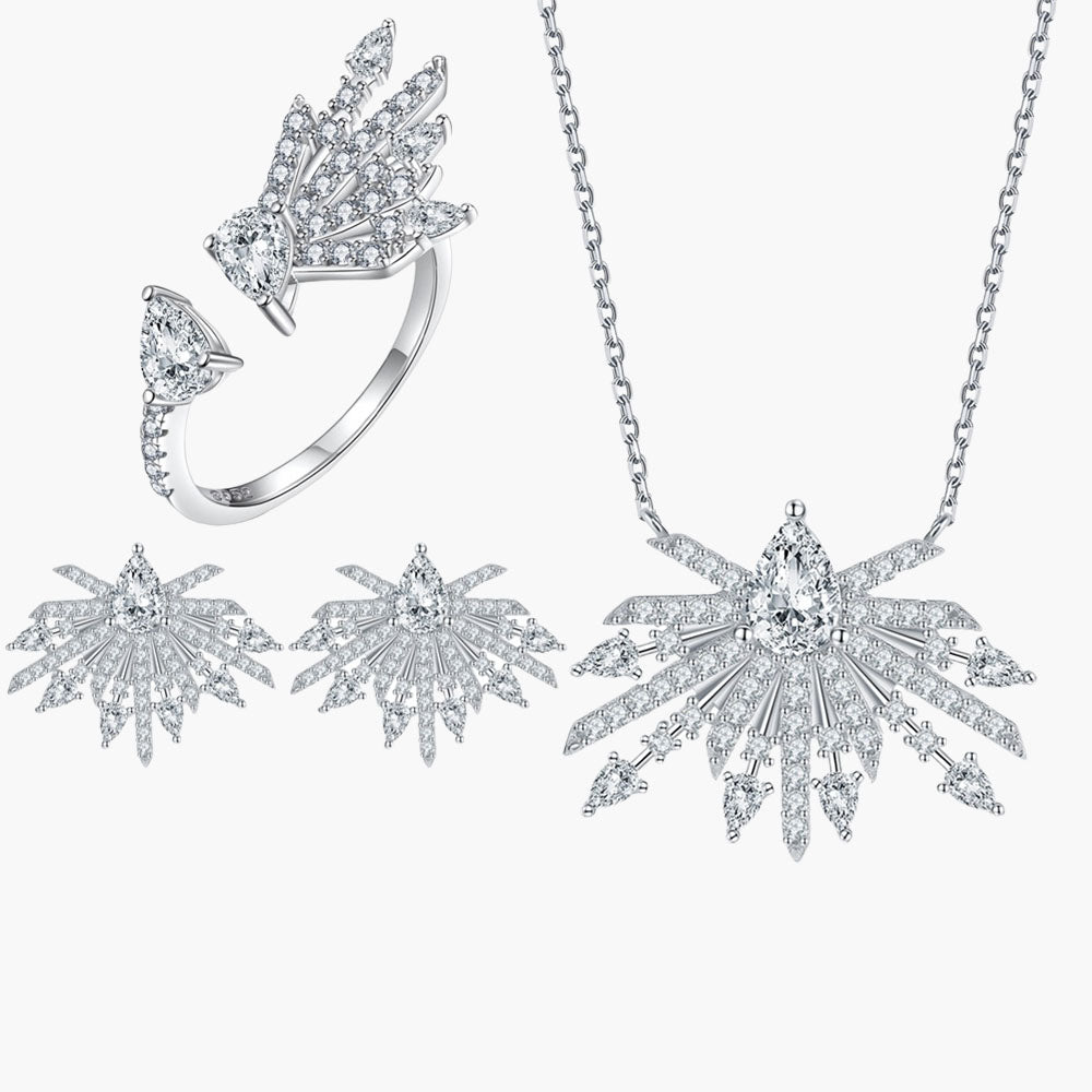 S925 Sterling Silver Necklace Open Ring Earrings Jewelry Set High-End Three-Piece Set
