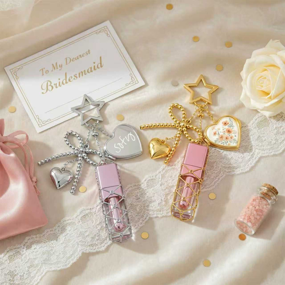 Personalized Gift for Women, Custom Photo Lipstick Keychain with Mirror, Bridesmaid Proposal, Wedding Memory Keepsake Charm