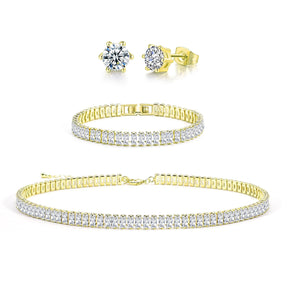 Collier de tennis, bracelet, boucles d'oreilles en argent/plaqué or 14 carats, colliers ras du cou étincelants, zircone cubique, bijoux de mariage pour femme