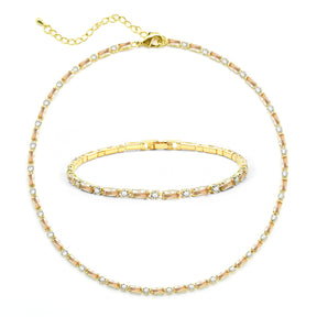 Tennis Necklace Bracelet for Women Choker Necklaces Set Gold Plated Tennis Bracelet for Girls Cubic Zirconia Bridal Wedding Jewelry Set