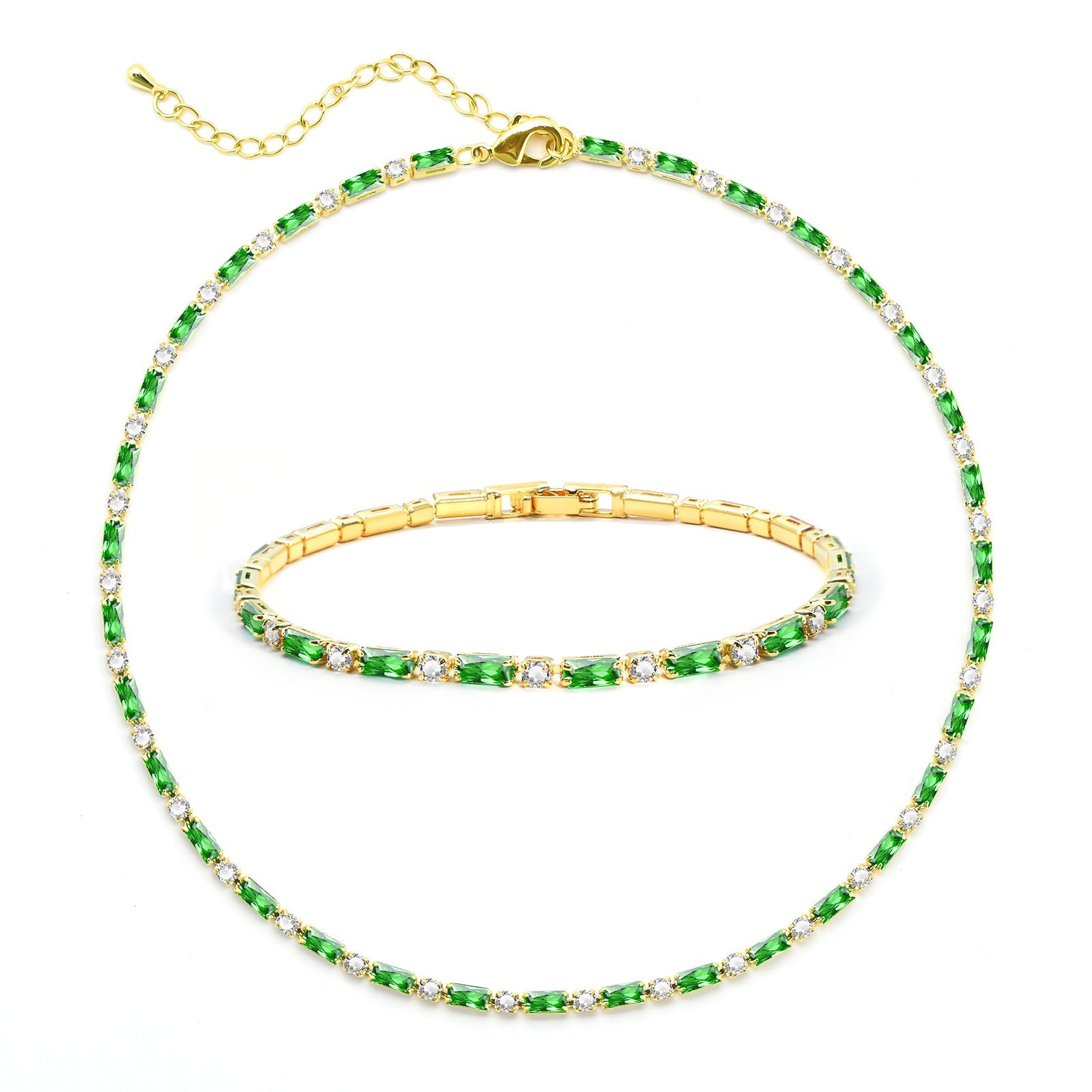 Tennis Necklace Bracelet for Women Choker Necklaces Set Gold Plated Tennis Bracelet for Girls Cubic Zirconia Bridal Wedding Jewelry Set