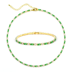 Tennis Necklace Bracelet for Women Choker Necklaces Set Gold Plated Tennis Bracelet for Girls Cubic Zirconia Bridal Wedding Jewelry Set