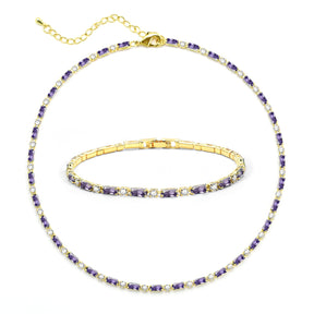 Tennis Necklace Bracelet for Women Choker Necklaces Set Gold Plated Tennis Bracelet for Girls Cubic Zirconia Bridal Wedding Jewelry Set