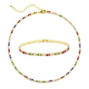 Tennis Necklace Bracelet for Women Choker Necklaces Set Gold Plated Tennis Bracelet for Girls Cubic Zirconia Bridal Wedding Jewelry Set
