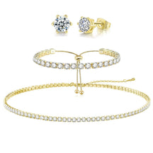 Tennis Necklace Bracelet Earrings Jewelry Sets for Women Teen Girls Silver/Gold Plated Cubic Zirconia Necklace Set Fashion Jewelry Pack of 3
