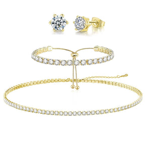 Tennis Necklace Bracelet Earrings Jewelry Sets for Women Teen Girls Silver/Gold Plated Cubic Zirconia Necklace Set Fashion Jewelry Pack of 3