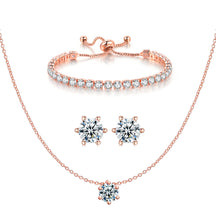 CZ Classic Pendant Necklace, Tennis Bracelet, Stud Earrings Jewelry Set For Women Bride Bridesmaids Bridal Wedding Party Prom
