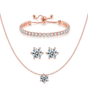 CZ Classic Pendant Necklace, Tennis Bracelet, Stud Earrings Jewelry Set For Women Bride Bridesmaids Bridal Wedding Party Prom