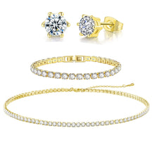 Tennis Necklace Bracelet Earrings Jewelry Sets for Women Teen Girls Silver/Gold Plated Cubic Zirconia Necklace Set Fashion Jewelry Pack of 3