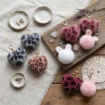 Leopard print plush heart keychain for handbags and backpacks