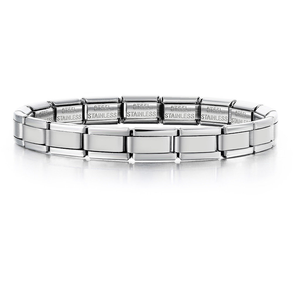 This 7mm steel polished Italian modular bracelet displaying a brilliant mirror finish, high-grade 316L stainless steel links, and flexible interlocking structure it can show your fashion
