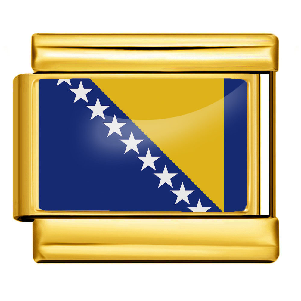 stainless steel Bosnia & Herzegovina flag Italian charm link, featuring a durable enamel fill—perfect for DIY modular bracelets.