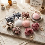 Leopard print plush heart keychain for handbags and backpacks