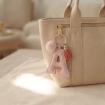 PU leather alphabet keychain stainless steel star clasp multicolor A-Z initial key ring