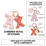 PU leather alphabet keychain stainless steel star clasp multicolor A-Z initial key ring