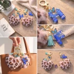 Personalized plush heart keychain with custom acrylic letter for backpack