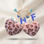 Personalized plush heart keychain with custom acrylic letter for backpack