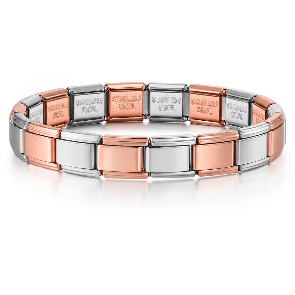 Silver rose gold and steel Italian charm link for modular bracelet