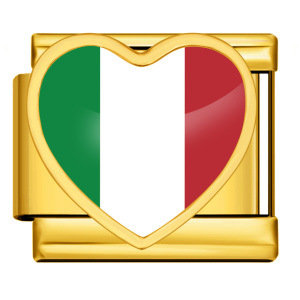 Heart-shaped Italian flag charm on a gold modular link bracelet
