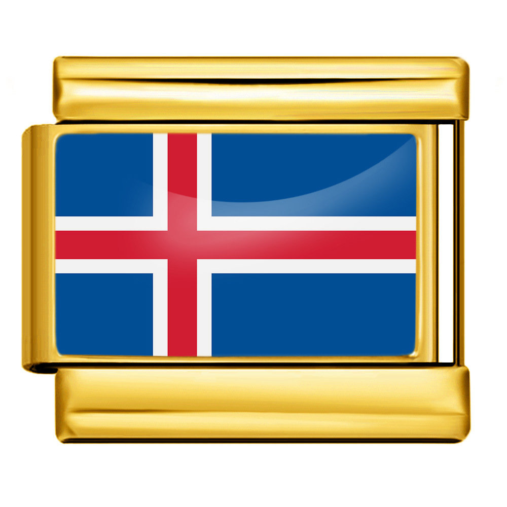 Iceland Flag Italian Charm on Gold Stainless Steel Modular Link