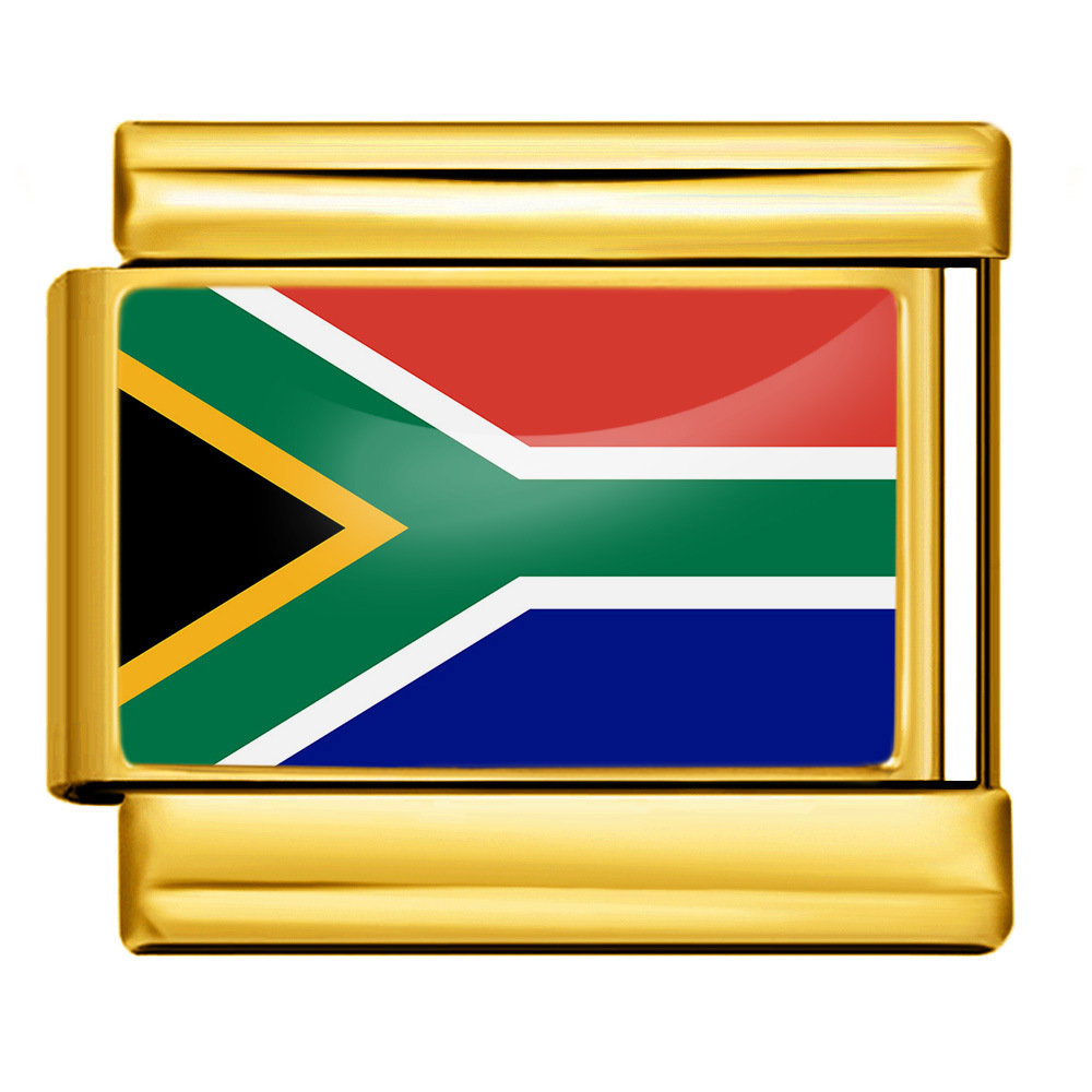 Gold base South Africa flag Italian charm bracelet link with glossy finish