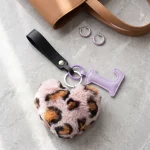Heart Keychain Pink Leopard Fur Letter Bag Charm - Image 4