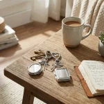 Open folding compact mirror inside the silver heart mirror keychain showing clear HD glass.