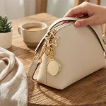 Dreamy gold star and bow charm on a quilted purse, surrounded by pearls and sparkles. Fairycore aesthetic accessory.