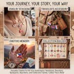 World traveler flag charm bracelet kit with gold chain and multiple country flag charms on vintage map background.